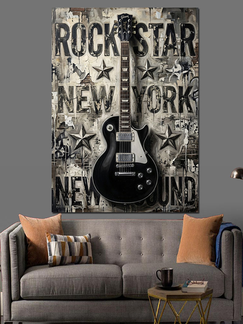 Rock Star New York Gitar Kanvas Tablo