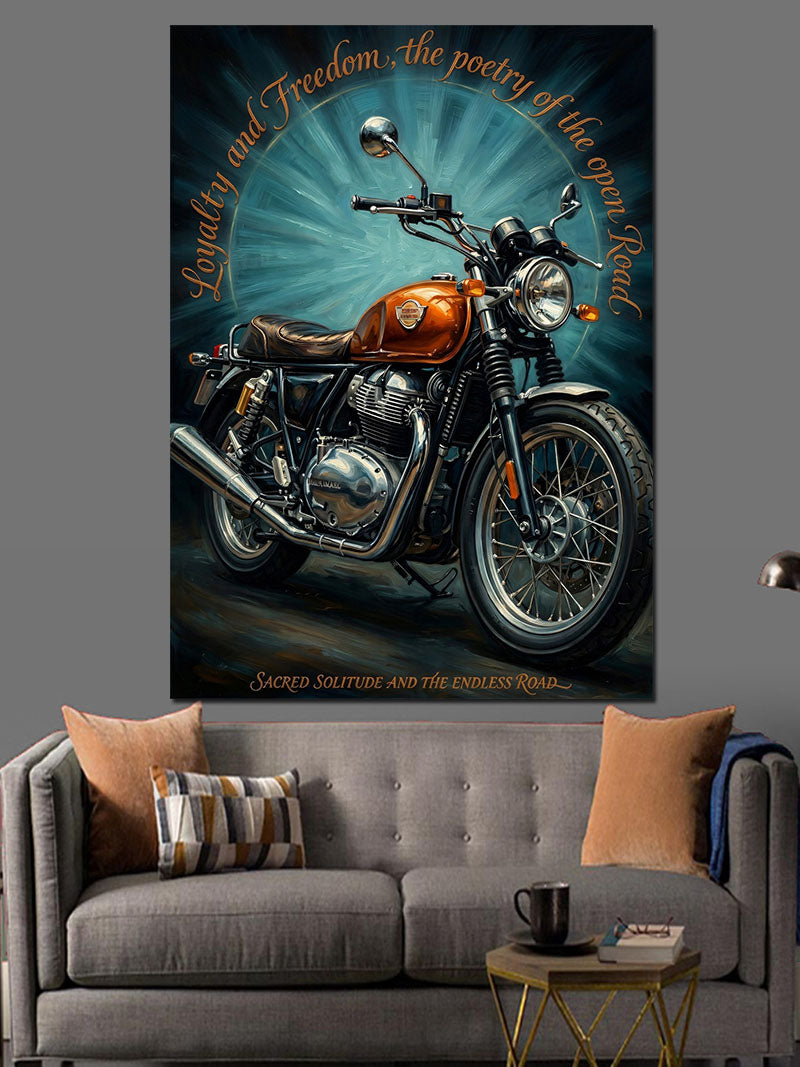 Nostaljik Turuncu Klasik Motosiklet Tasarımı Kanvas Tablo