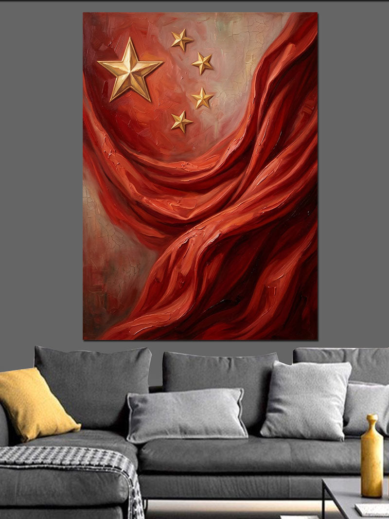 Dalgalı Çin Bayrağı İllüstrasyon Tablo Kanvas Tablo