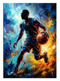 Ateş ve enerji efektleri içinde basketbolcu.