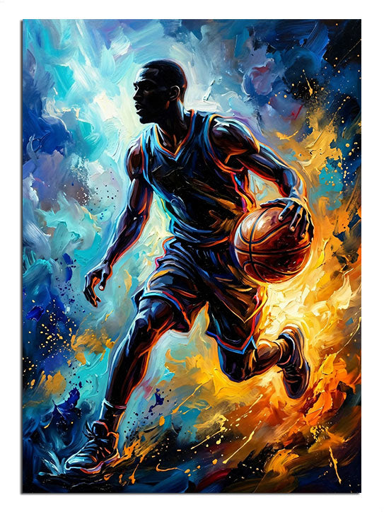 Ateş ve enerji efektleri içinde basketbolcu.