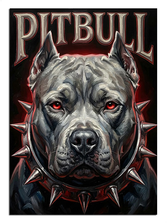 Zincir tasmalı ve karizmatik duruşlu Pitbull köpeği.