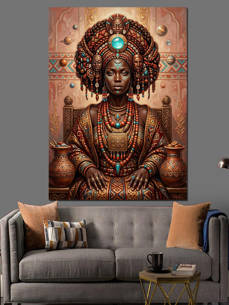 Afrika Kültürü Kraliçe Portresi Sanatı Kanvas Tablo