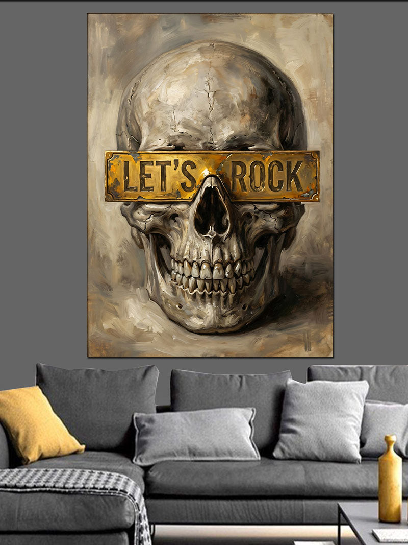 Let's Rock Yazılı Kurukafa Tasarımı Kanvas Tablo