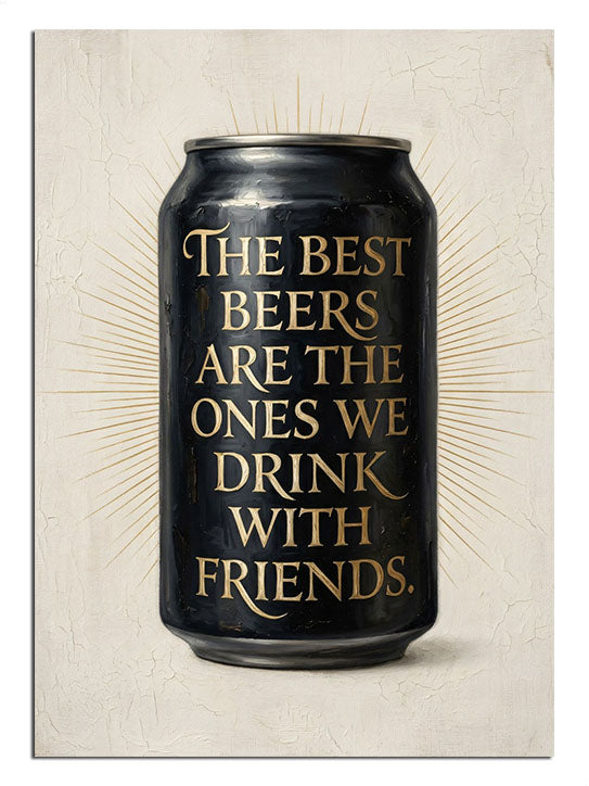 "The Best Beers Are Shared With Friends" yazılı bira kutusu.