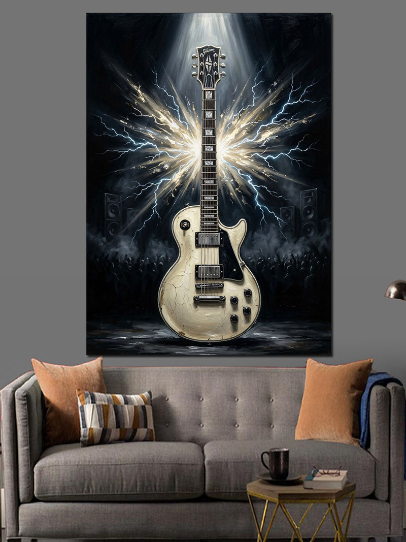 Işıklar İçinde Parlayan Elektro Gitar Kanvas Tablo