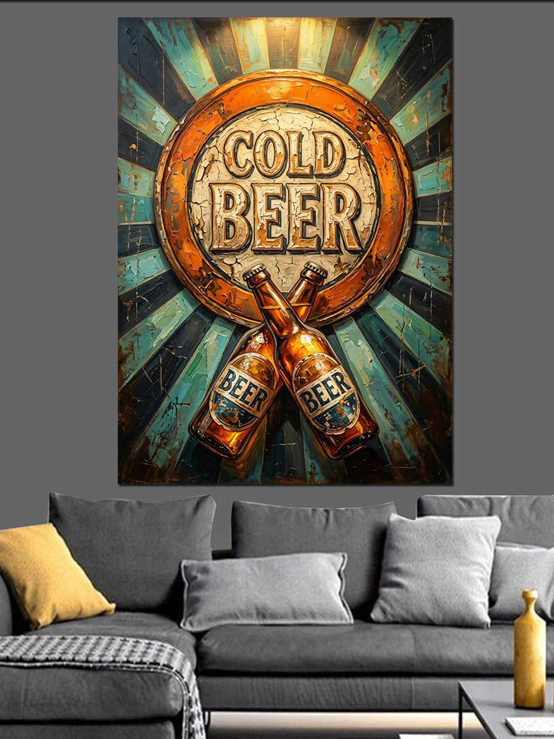 Cold Beer Retro Şişe Tasarımı Kanvas Tablo