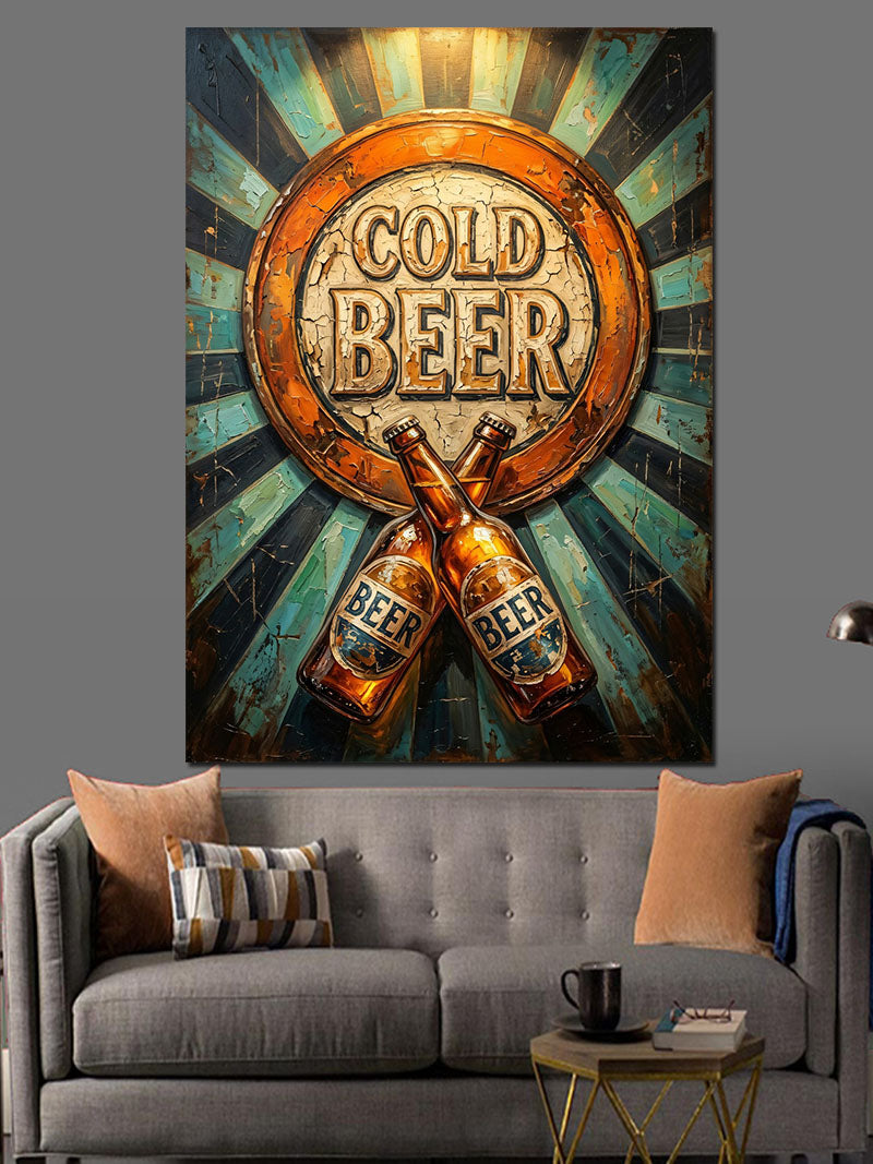 Cold Beer Retro Şişe Tasarımı Kanvas Tablo