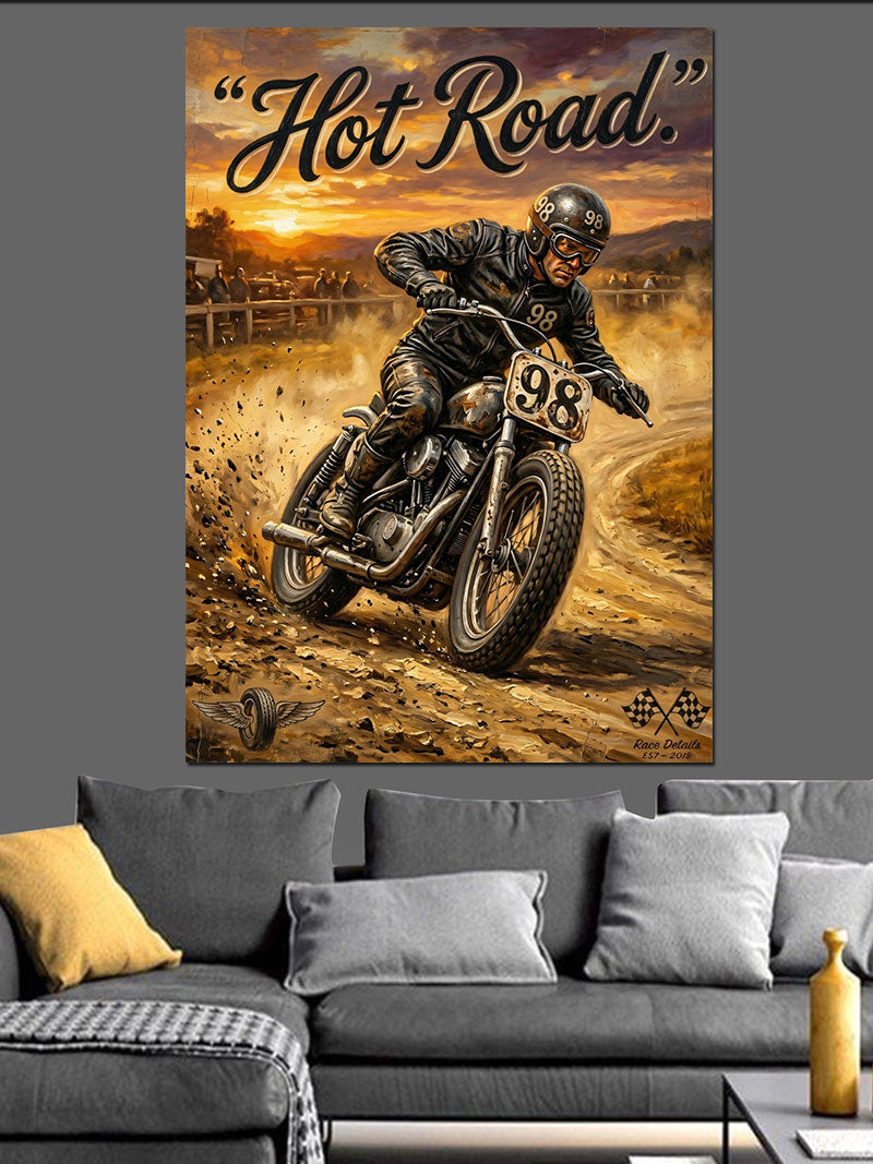 Hot Road Motosikletli Hız Sürücüsü Kanvas Tablo
