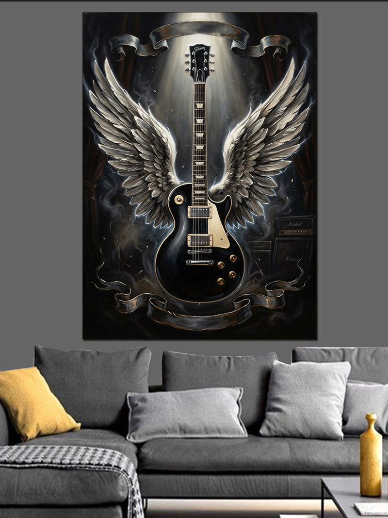 Kanatlı Gitar Rock N Roll Kanvas Tablo