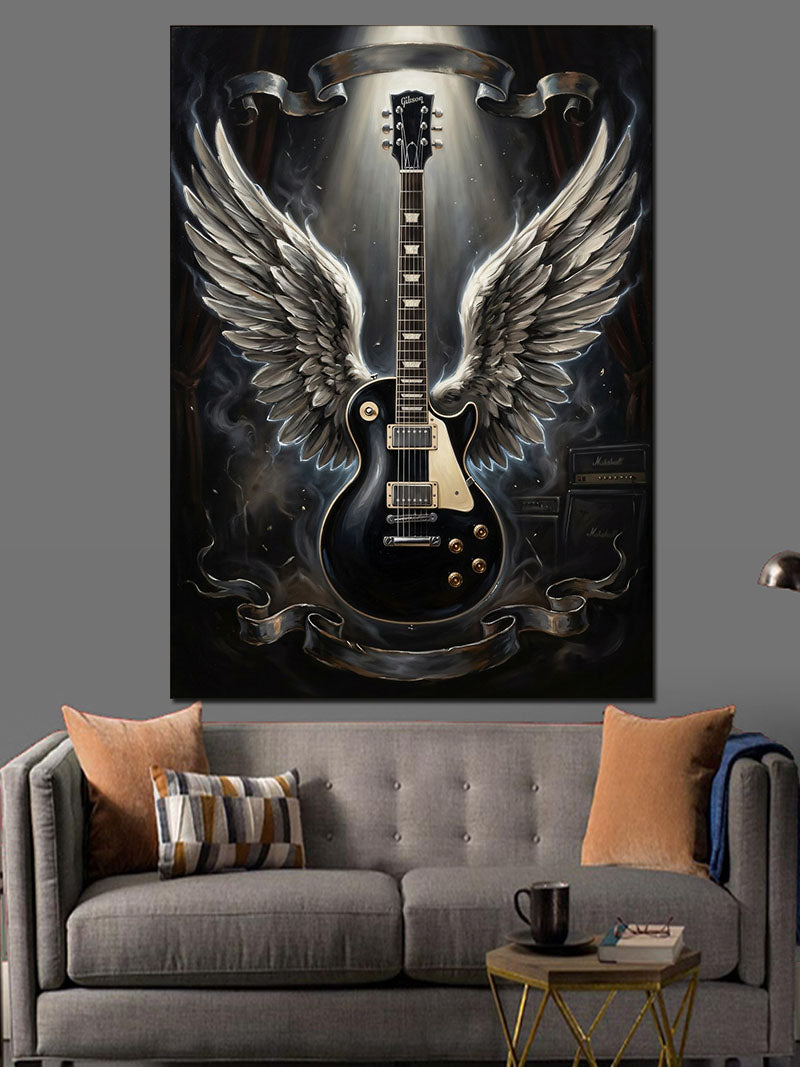 Kanatlı Gitar Rock N Roll Kanvas Tablo