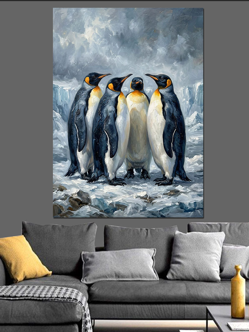 Buzlar Üzerinde Üç İmparator Penguen Kanvas Tablo
