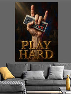 Play Hard Yazılı Gamer Eli Kanvas Tablo