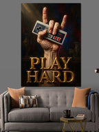 Play Hard Yazılı Gamer Eli Kanvas Tablo