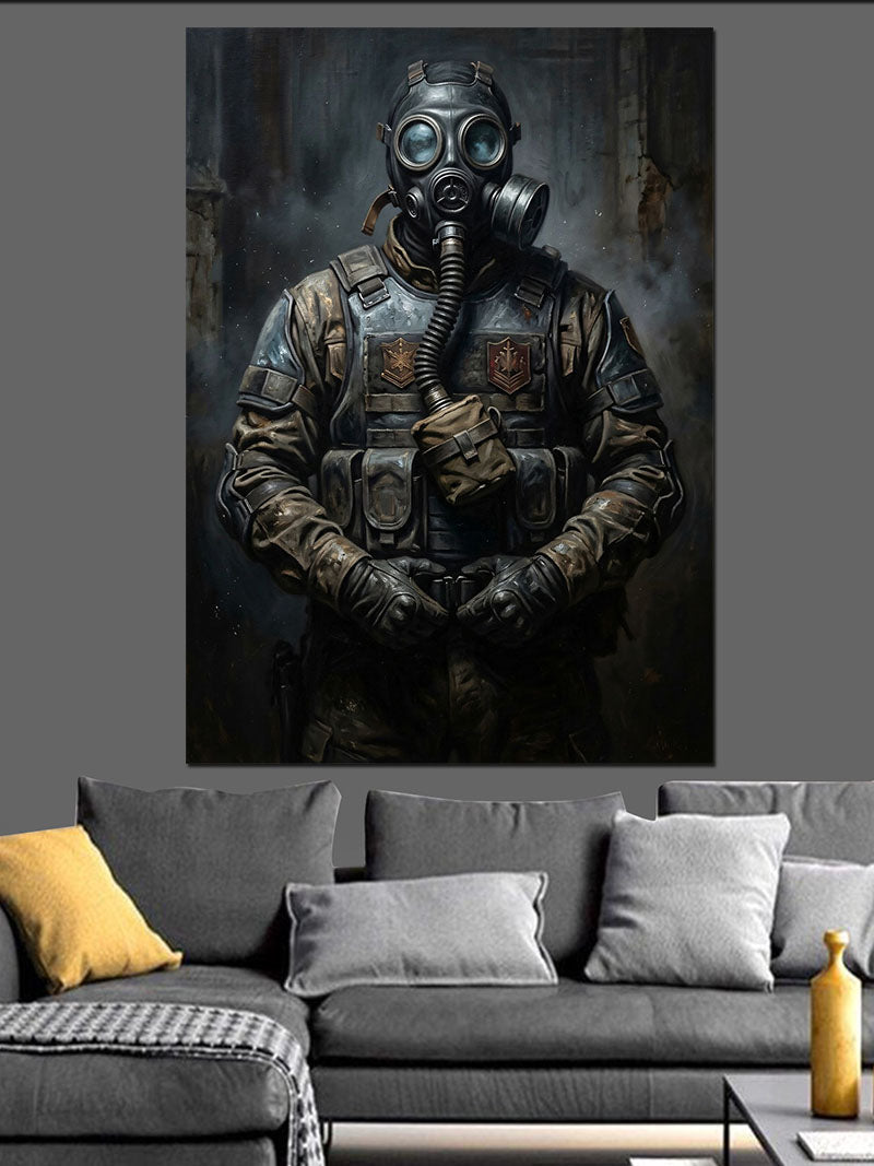 Gaz Maskeli Ve Zırhlı Modern Asker Kanvas Tablo