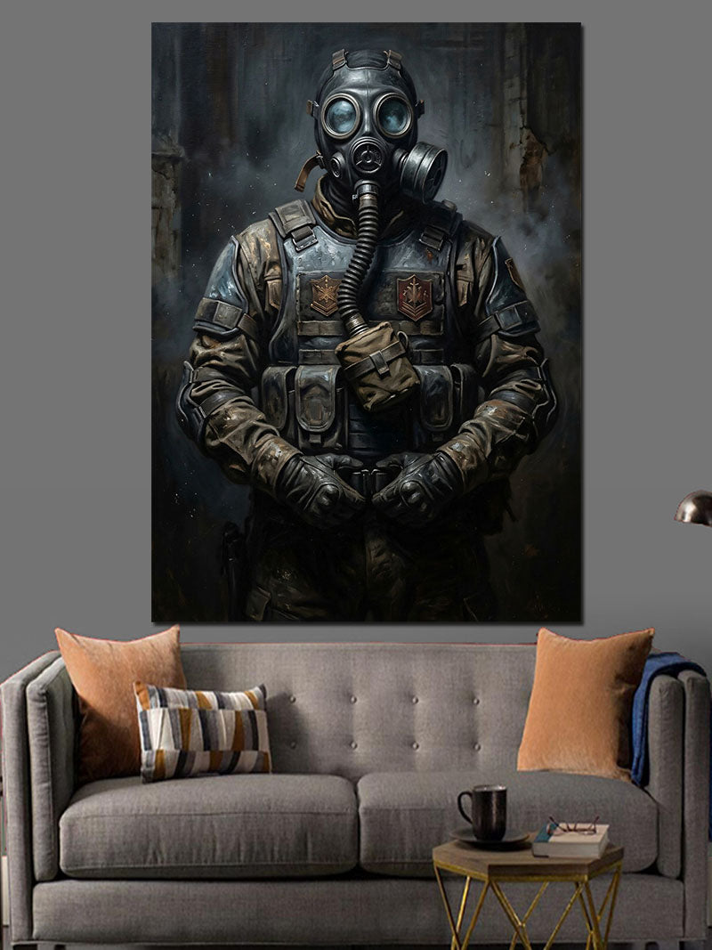 Gaz Maskeli Ve Zırhlı Modern Asker Kanvas Tablo