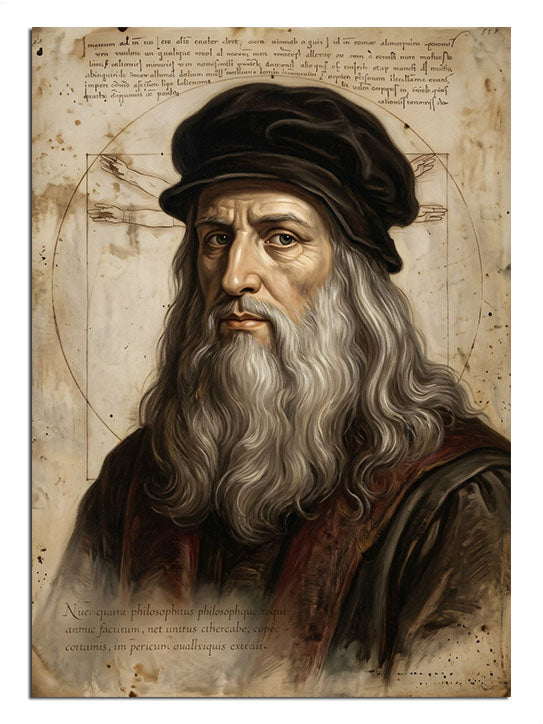 Ünlü deha Leonardo'nun antik kağıt üzerine illüstrasyonu.