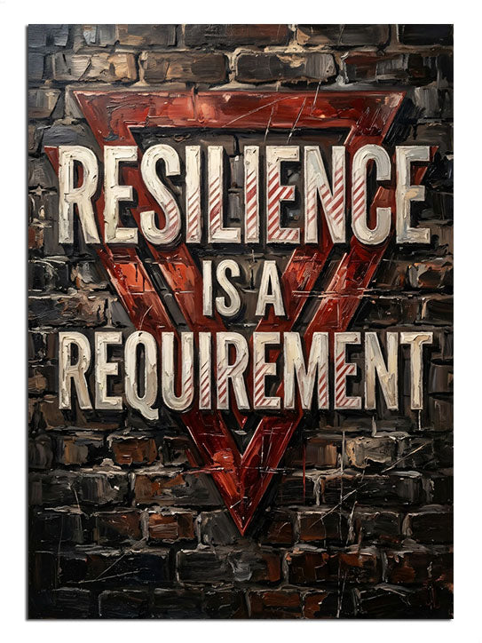 "Resilience Is A Requirement" yazılı endüstriyel pano.