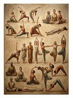 Farklı yoga pozisyonlarını gösteren eğitici ve şık tasarım.