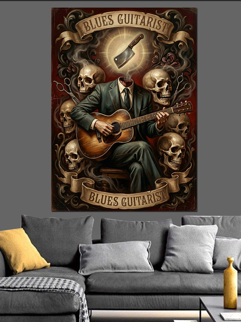 Gitar Çalan İskelet Beyefendi Logosu Kanvas Tablo