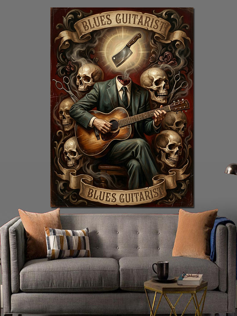 Gitar Çalan İskelet Beyefendi Logosu Kanvas Tablo