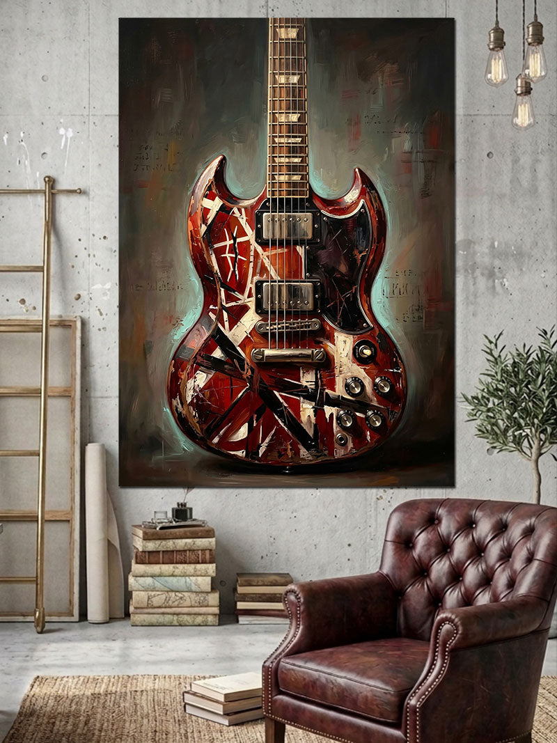 Sanatsal Boyalı Klasik Elektro Gitar Kanvas Tablo