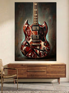 Sanatsal Boyalı Klasik Elektro Gitar Kanvas Tablo