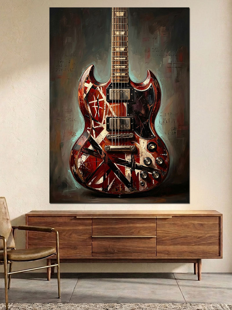 Sanatsal Boyalı Klasik Elektro Gitar Kanvas Tablo