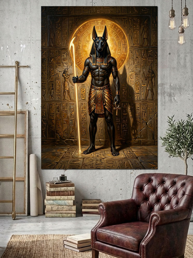 Mistik Ve Altın Anubis Heykeli Kanvas Tablo