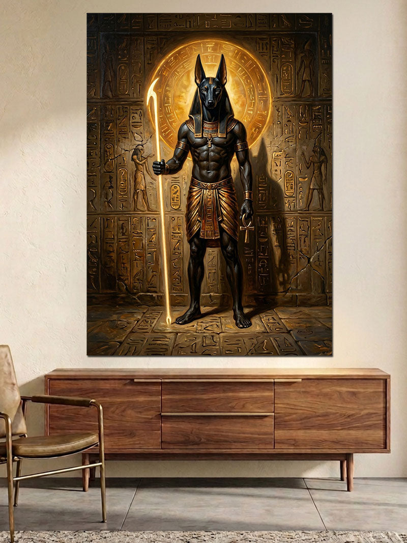 Mistik Ve Altın Anubis Heykeli Kanvas Tablo