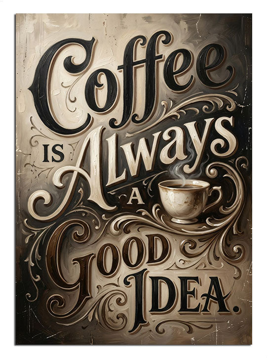 "Coffee is Always a Good Idea" yazılı tipografi.