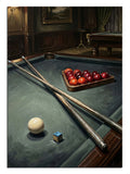 Bilardo topları ve ıstakaların olduğu klasik bilardo masası.