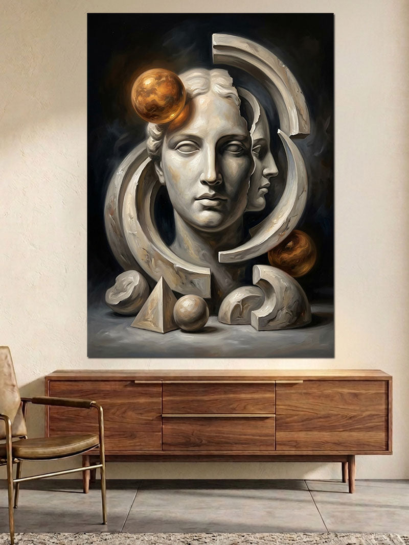 Geometrik Heykel Başı Modern Sanat Kanvas Tablo