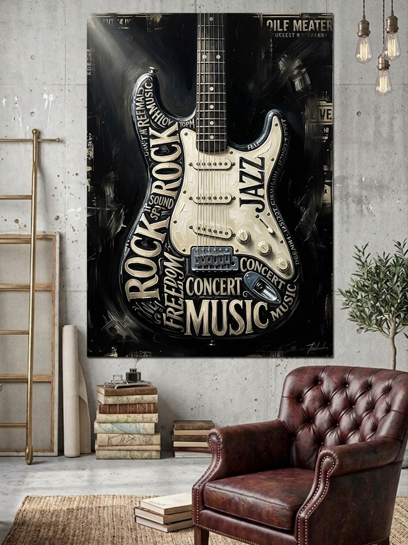 Rock Müzik Gitar ve Tasarım Kanvas Tablo
