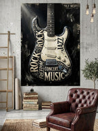 Rock Müzik Gitar ve Tasarım Kanvas Tablo