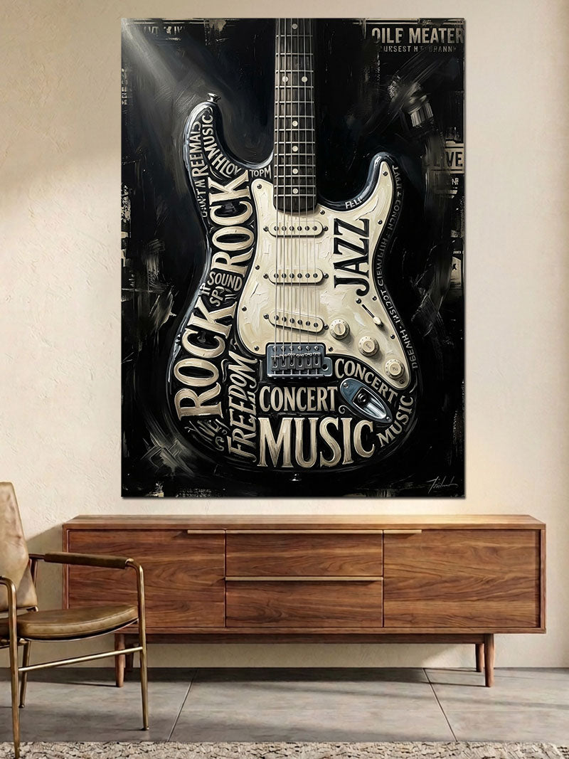 Rock Müzik Gitar ve Tasarım Kanvas Tablo