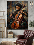 Viyolonsel Çalan Siyahi Kadın Sanat Kanvas Tablo