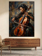 Viyolonsel Çalan Siyahi Kadın Sanat Kanvas Tablo