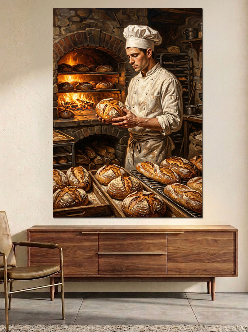 Fırından Taze Ekmek Çıkaran Usta Kanvas Tablo