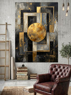 Altın Daireli Modern Geometrik Soyut Kanvas Tablo