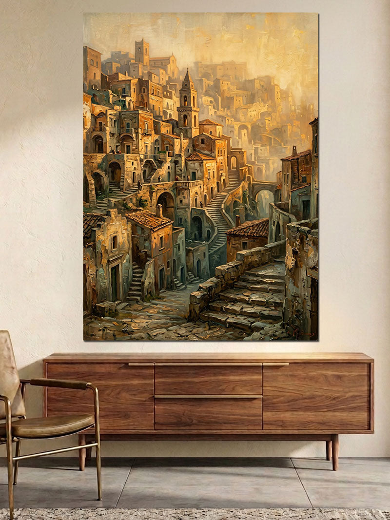 Dağ Yamacındaki Tarihi Taş Şehir Kanvas Tablo