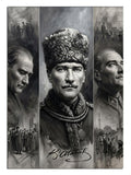 Gazi Mustafa Kemal Atatürk ve yanındaki tarihi figürler.