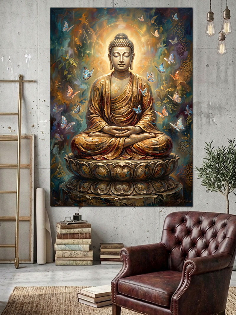 Işık Saçan Meditasyon Yapan Buda Kanvas Tablo