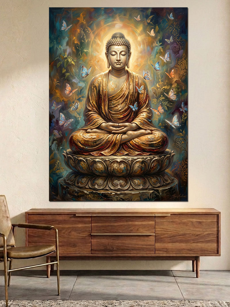 Işık Saçan Meditasyon Yapan Buda Kanvas Tablo