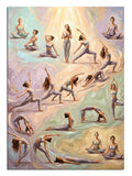 Farklı yoga pozlarını gösteren estetik ve huzurlu figürler topluluğu.