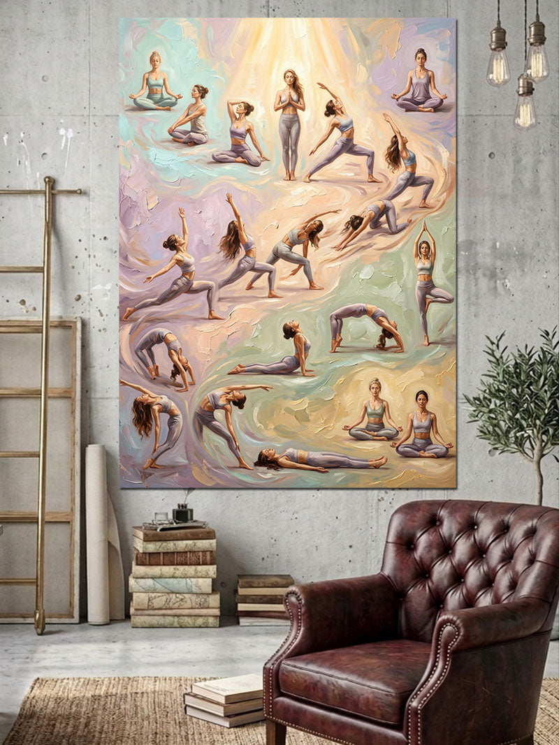 Yoga Yapan İnsan Figürleri Kolajı Kanvas Tablo