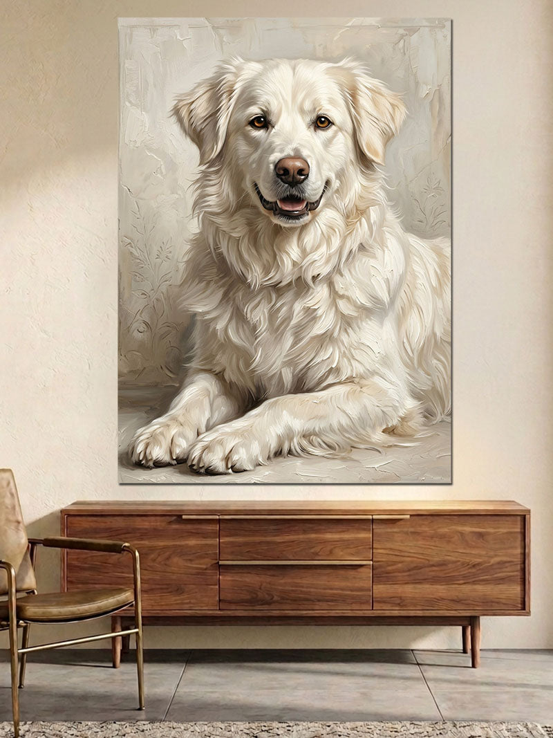 Masum Bakışlı Büyük Beyaz Köpek Kanvas Tablo