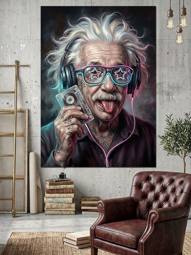 Albert Einstein Gözlüklü Renkli Portre Kanvas Tablo