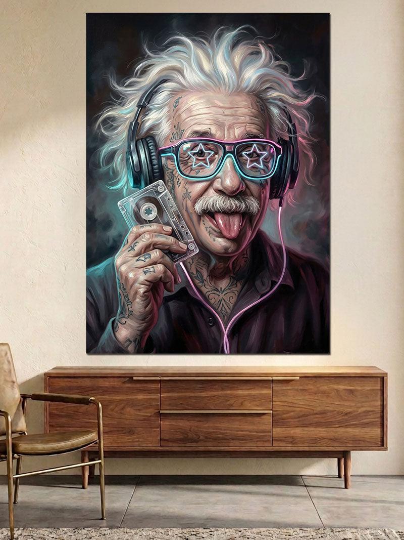 Albert Einstein Gözlüklü Renkli Portre Kanvas Tablo
