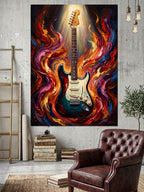 Alevler İçinde Parıldayan Elektro Gitar Kanvas Tablo
